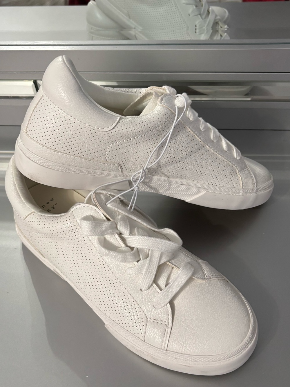 a new day White Perforated Low-Top Sneakers